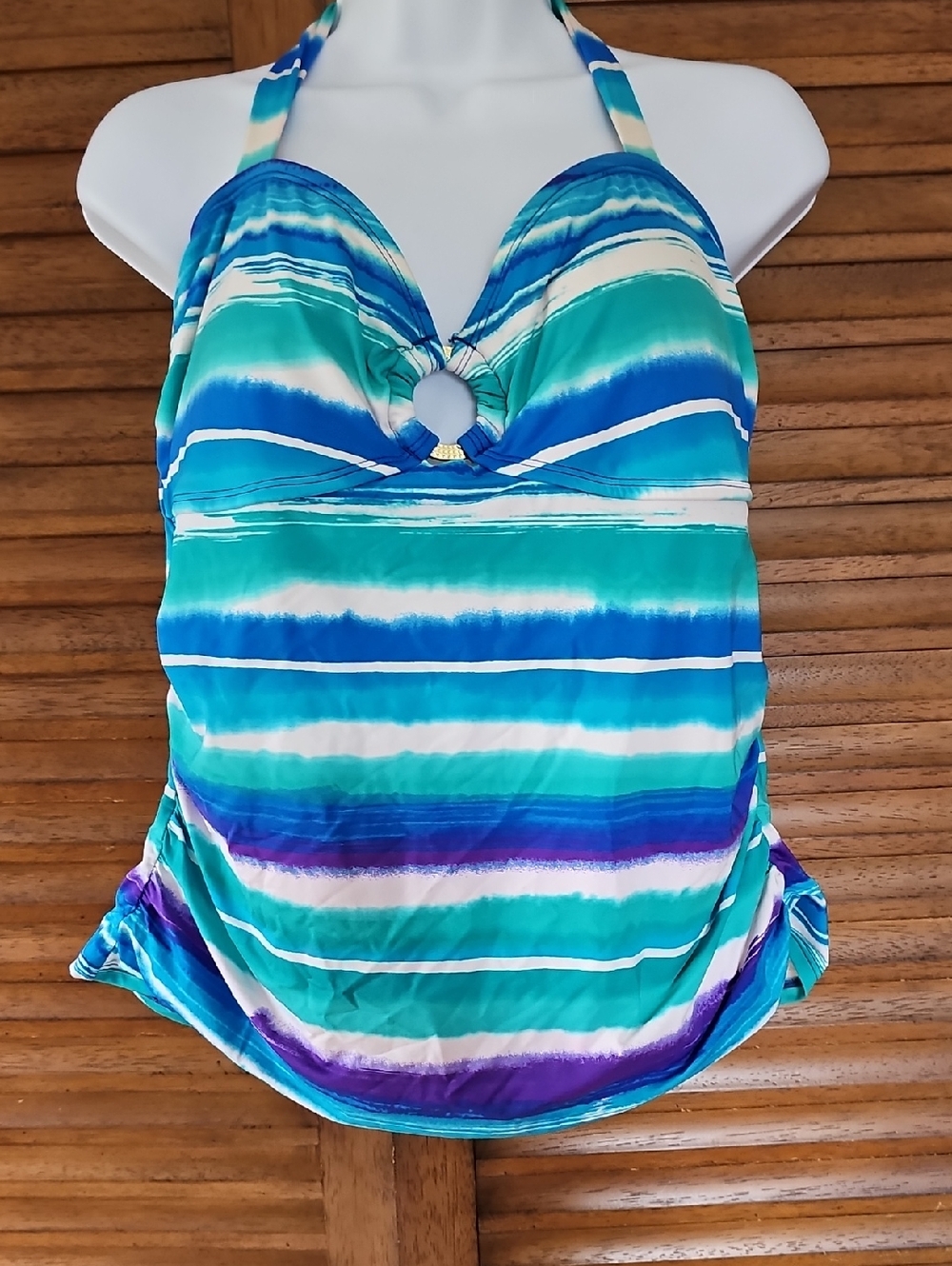 Apt. 9 Striped Halter Tankini Top in Aqua, Teal & Purple
